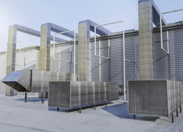 Sistema de exaustão industrial projetado para prevenção de explosões em ambiente fabril.